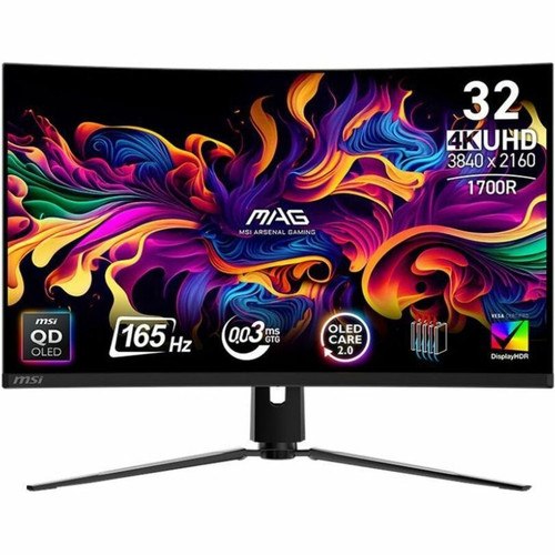MSI MAG 321CUP QD-OLED 32-inch 3840 x 2160 (UHD) Computer Monitor, 165Hz, Adaptive-Synch, HDMI, DP Port, VESA Mountable, Tilt, Speaker, 0.03ms, Black