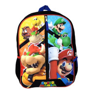 Nintendo Super Mario Bros 16 Inch Polyester School Backpack with Front Zipper and two Side Mesh Pockets